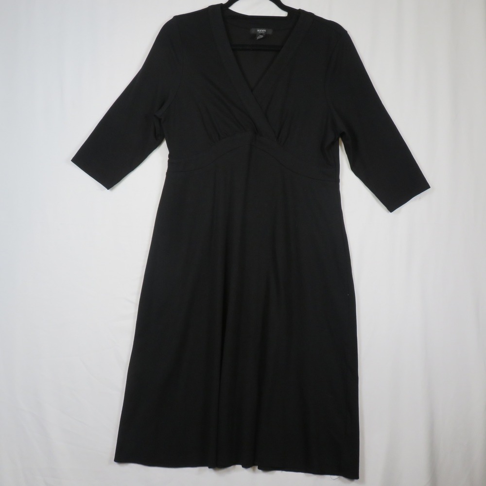 Alfani Petite Black Midi Dress V-Neck 3/4 Sleeve Career Casual Elegant